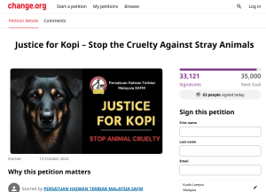 3. SAFM Initiates Online Petition To Seek Justice For Kopi & Stray Animals in Malaysia